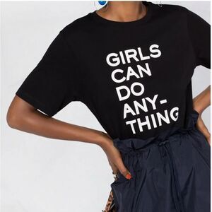 NWOT Zadig and Voltaire Bella Girls Can Do Anything Tee Shirt Black White M